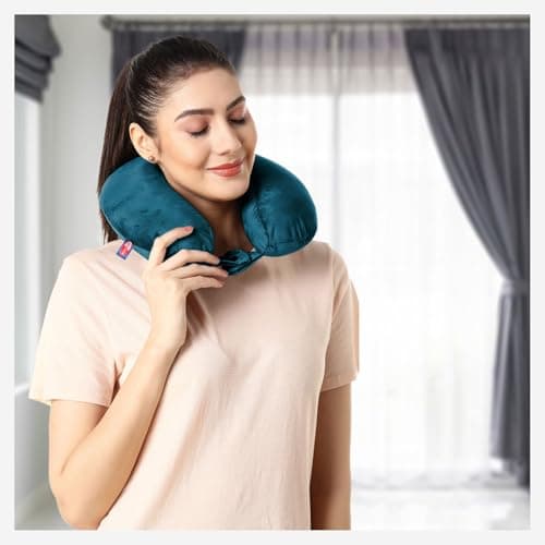 Sassoon Memory Foam Travel Neck Pillow (Teal, Pack of 1) – Ergonomic Support, Soft Breathable Washable Cover, Lightweight with Carry Loop for Travel & Home