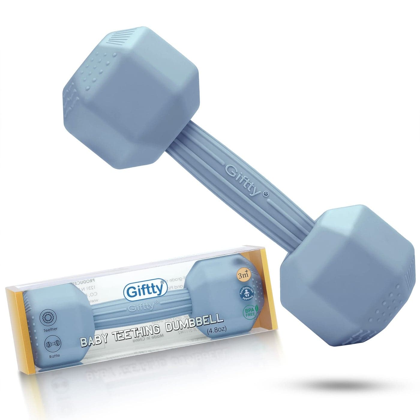 Giftty Baby Dumbbell Infant Rattle Silicone Teething Toy Teether Infants Toddler Sensory Toy Exercises Weight Made of 100 FoodGrade Silicone Safe for Baby Boys and Girls 1pcs 48oz Blue