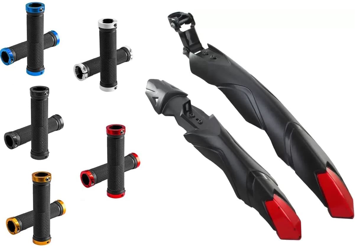 ABC Bicycle Front & Rear Mudguard with Night Reflector + 1 Handle Grip (Red)