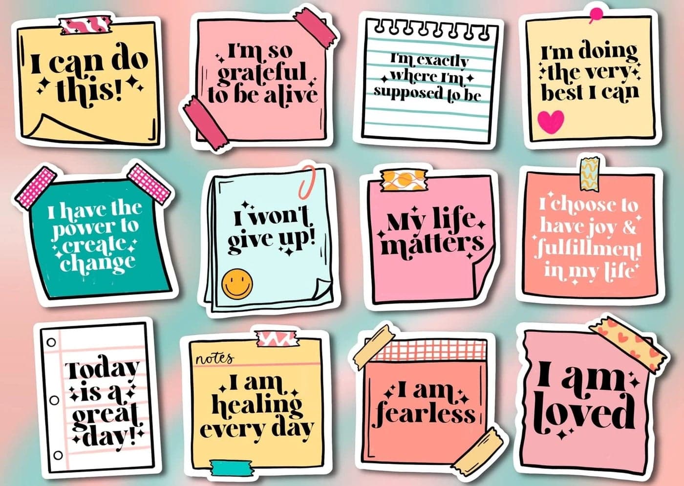 Motivational Affirmations Inspirational Mental Health Self Care Quotes Sticker Decorative PVC Printed 60 Stickers - by Deep Print Mart