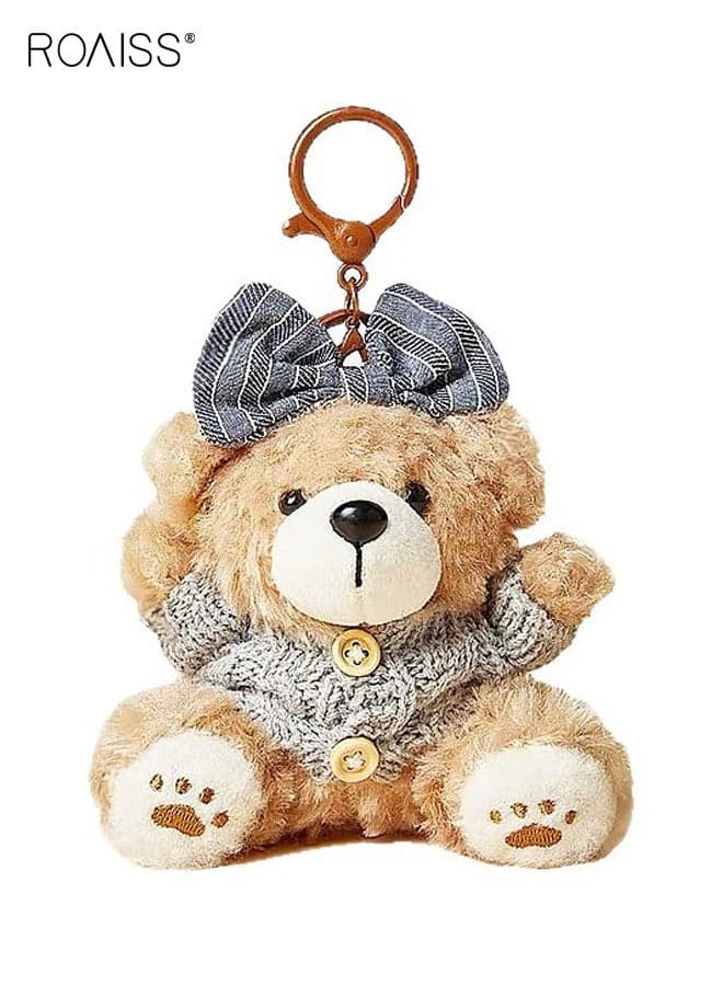Women's Couple Charm Baking Bear Bow Decoration Bag Charm High-Quality Plush Toy Doll Backpack Charm Cute Keychain Suitable for Travel and Preventing Loss