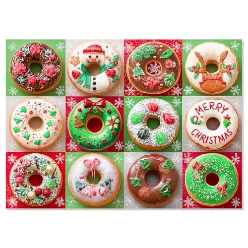 Christmas 500 Piece Puzzle for Adults Winter Donuts Jigsaw Puzzles Challenging Puzzle for Game Nights Holiday Family Party Decoration