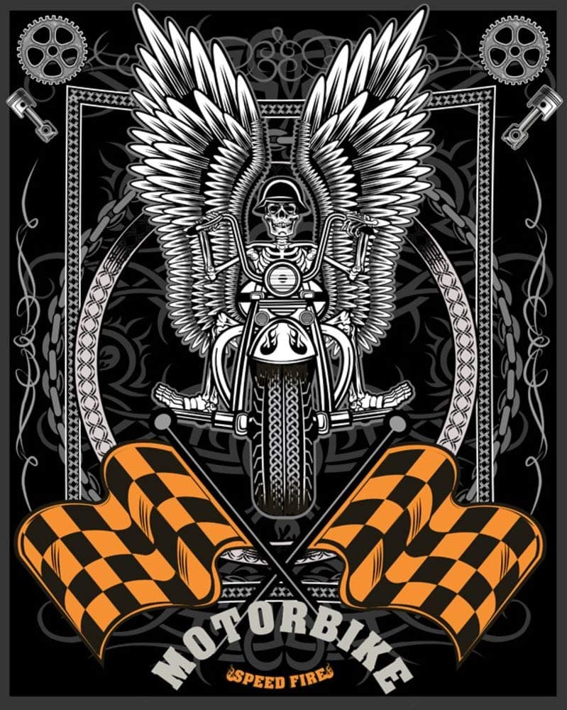 5 Ace motorbike skull wings Wall Sticker Poster|size:12x18 inch|multicolor