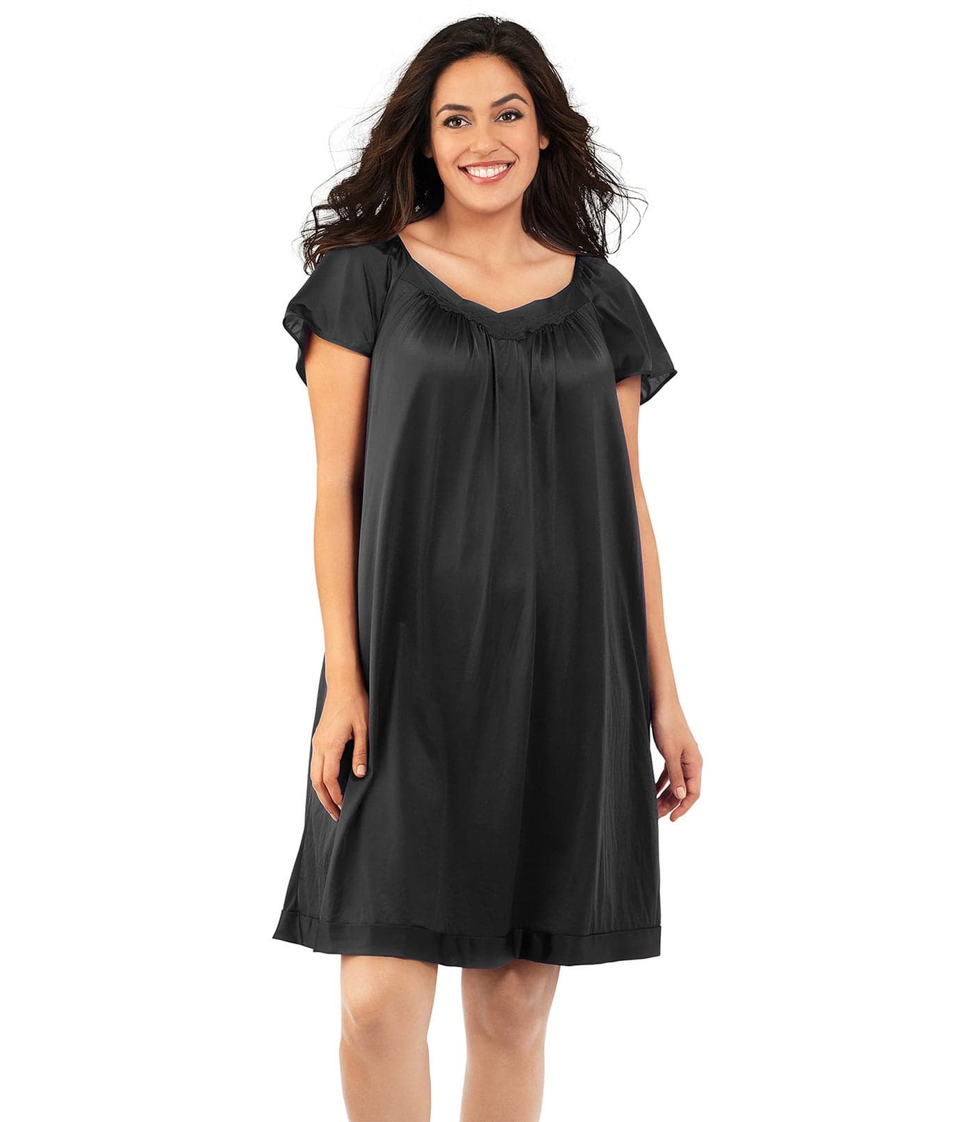 Exquisite Form Women's 30109 Nylon Tricot Flutter Sleeve Short Knee Length Nightgown