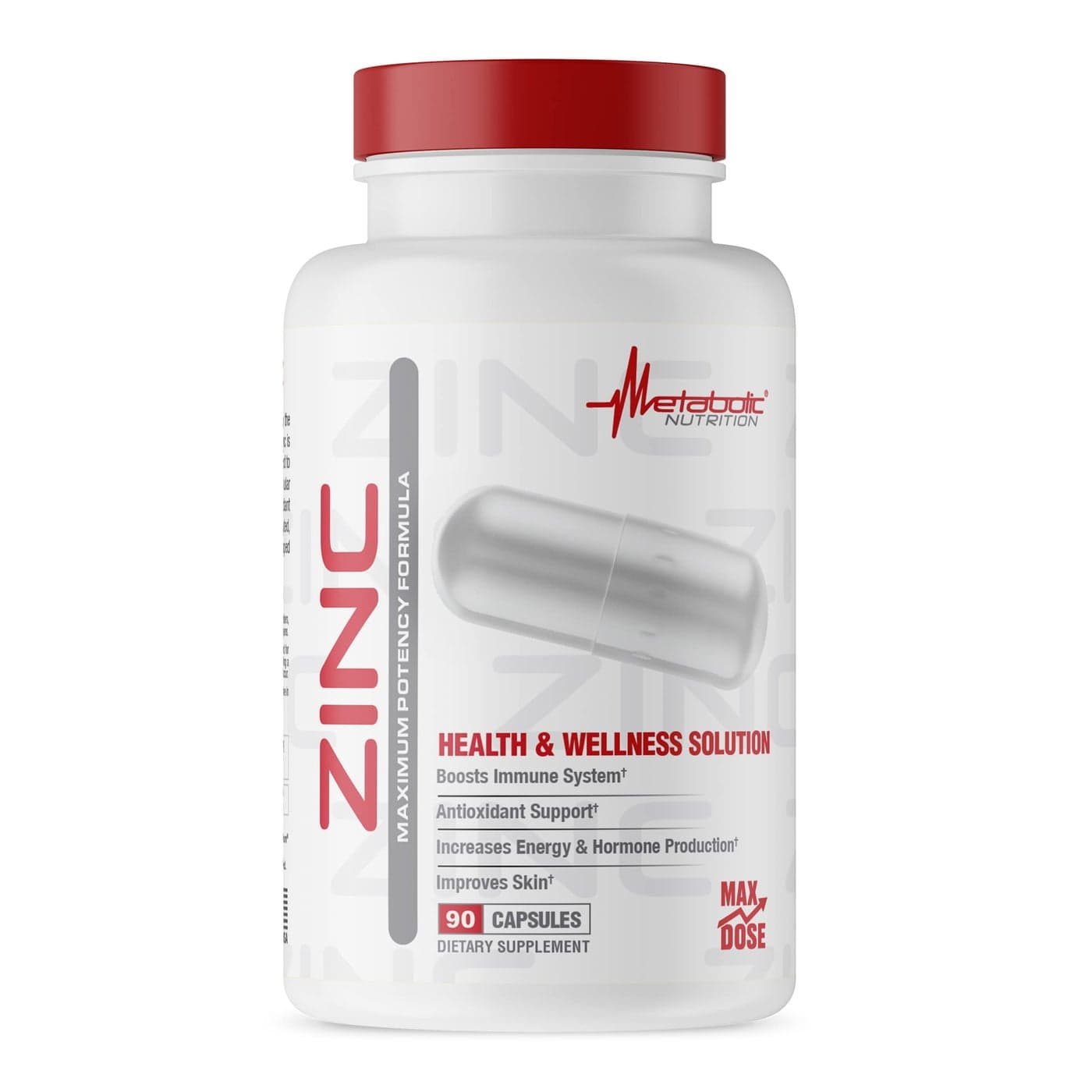 Zinc Supplement by Metabolic Nutrition 75mg 90 Zinc Capsules Supports Immune System Function wZinc Oxide