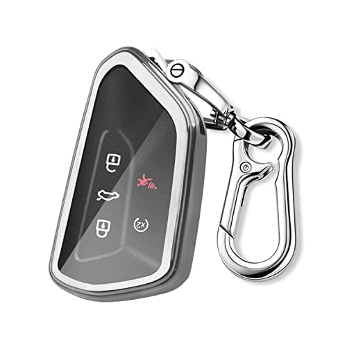 QBUC for Volkswagen Key Fob Cover with Keychain,Car Key Case fit for VW ID.4 ID.3 MK8 Golf GTI Seat Leon MK4 Skoda Octavia(Silver)