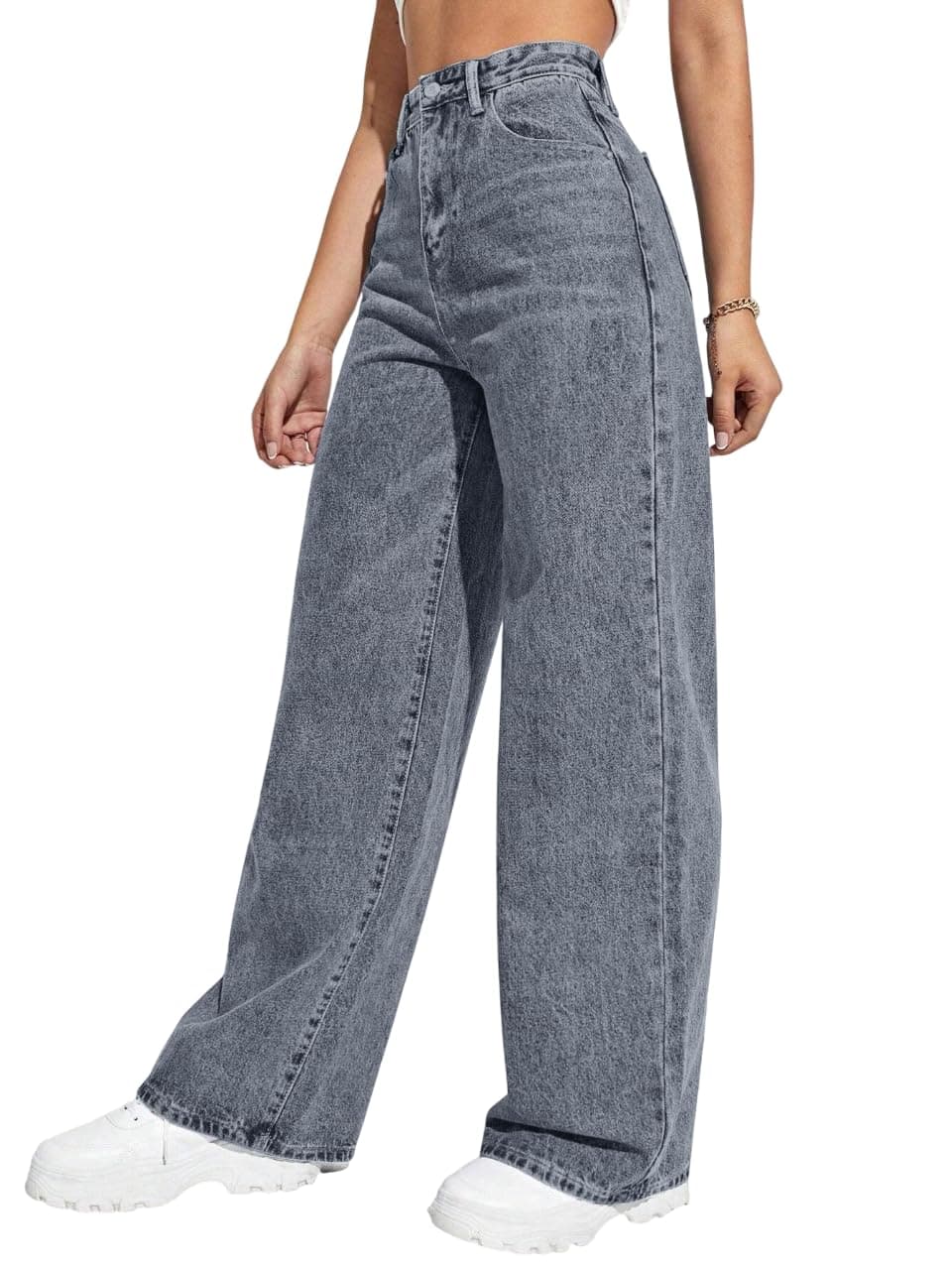 TAGAS Women's High Waisted Wide Leg Jeans – Baggy Denim Pants, Loose Fit Casual Straight Leg Pant for Girls & Womens (WDJ-6-LIGHT GREY-32)