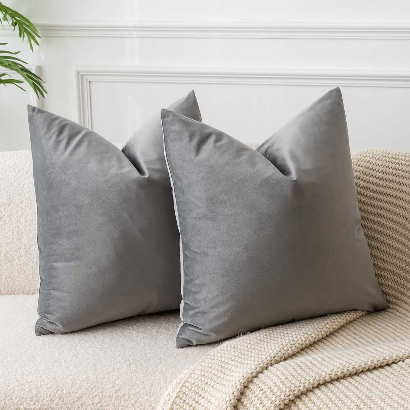 JUSPURBET Grey Velvet Euro Sham Pillow Covers 26x26 inch Set of 2 Decorative Soft Throw Pillow Cases for Couch Bedroom Hypoallergenic with Hidden Zipper Fade Resistant