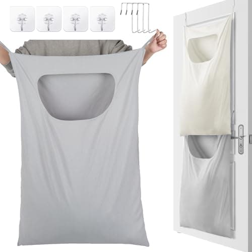 Wovnet 2 Pcs Large Hanging Laundry Hamper Bag 28 x 35 in Over The Door Hamper Space Saving Hanging Laundry Bag Basket with Hooks for Wall Dirty Clothes Storage RV Room, 2 Color