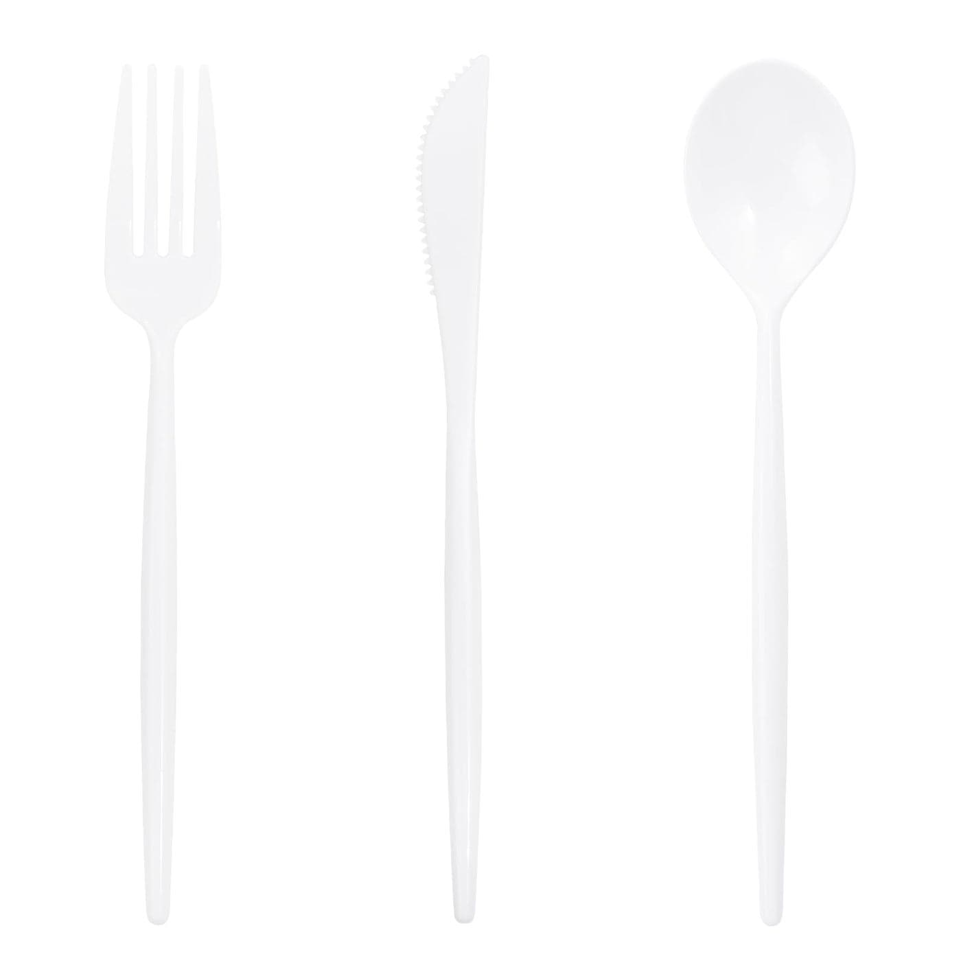 Supernal 180PCS White Plastic SilverwareWhite Utensils Set DisposableDisposable Silverware Include 60 Forks60 Knives60 SpoonsHeavy Duty Party Cutlery for BirthdayDinnerWedding
