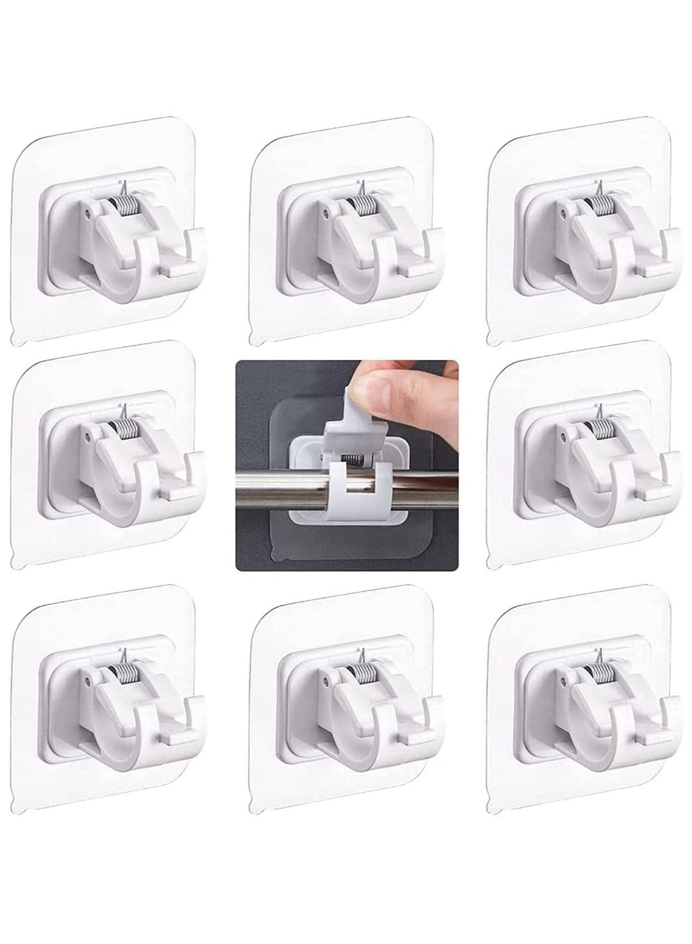8 Pieces Self Adhesive Curtain Rod Bracket No Drill Drapery Hooks Holder Plastic Easy Sticky for Kitchen Bathroom Hotel (White)