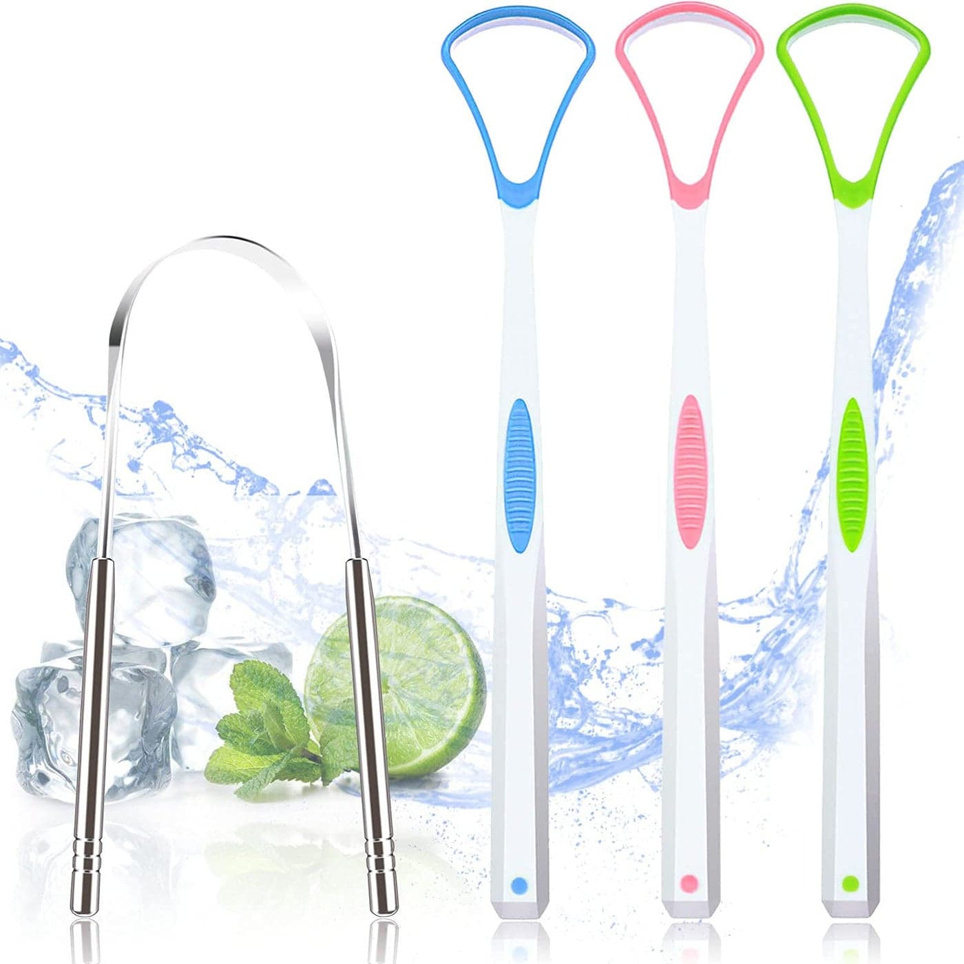 4PCS Tongue Scraper Stainless Steel Tongue Cleaners 100 BPA Free Fresher Tongue Tools Healthy Oral Hygiene Brushes Medical Grade Reusable Stainless Steel Eliminate Bad Breath