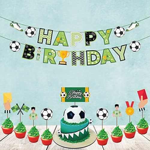 Festiko®Football Theme Party Supplies (10 pcs)- for Game Day, and Football Birthday Party Decorations,Party Supplies Combo Banner,Cake Topper & Cup Cake Toppers