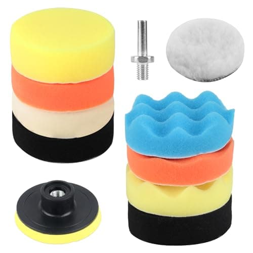 XhjzgcTech 10-Pack Car Polishing Pads, 3 Inch Foam, Buffer Polisher for Drill, Fleece Pad Wax Buffer Drill Polisher Attachment with M10 Adapter