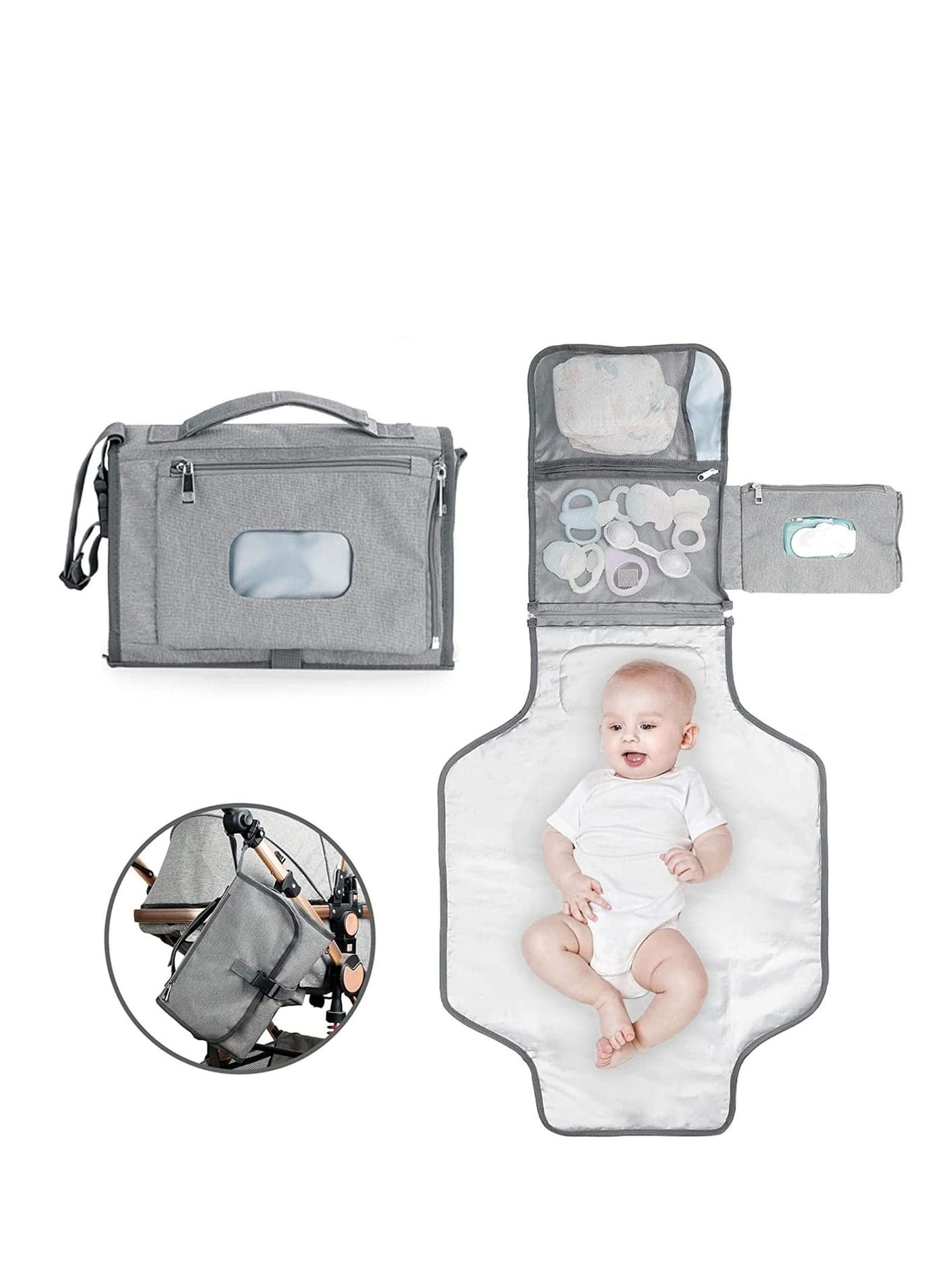 Baby Changing Pad Multifunctional Newborn Bag with Wipes Pocket Waterproof Portable Travel Infant Diaper Mat Compact Kit for Mom Dad Shower Gifts