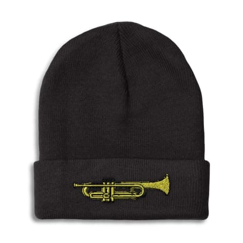 Beanies for Men Trumpet Music B Embroidery Music Trumpet Winter Hats for Women Acrylic Skull Cap 1 Size Black Design Only