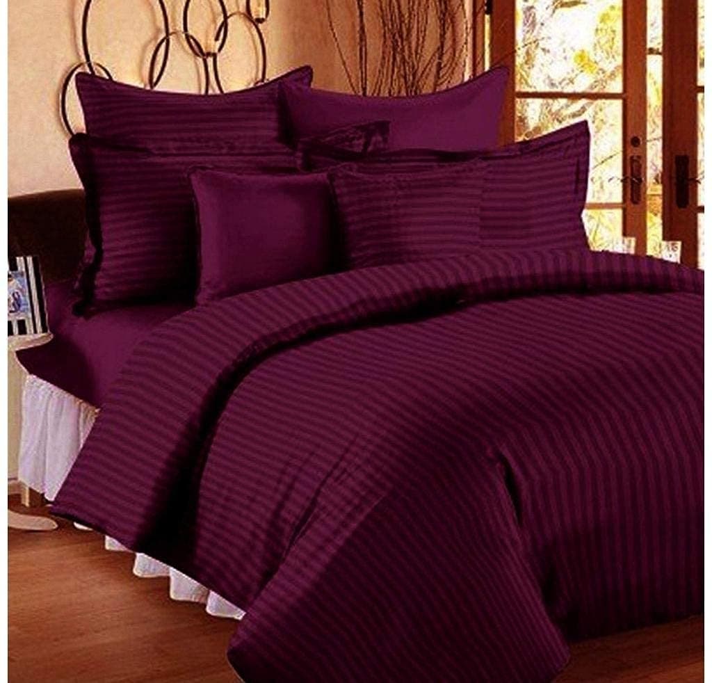 PRISCILLA 350 TC Solid Satin Stripe Single Bed Reversible AC Blanket/Duvet Comforter with 1 Single Bed Matching Bedsheet + 1 Pillow Cover. Set of 3 Pieces. (Color 11)