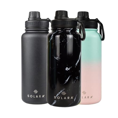 SOLARA Insulated Water Bottle 1 Litre, Hot Water Bottle, 1000ml Thermosteel Water Bottles for Travel, Home, Office, School, Gym, Adults, Water Bottle Hot and Cold, Sipper Bottle, Black Marble