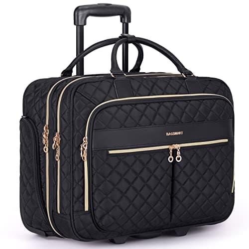 BAGSMART Rolling Laptop Bag Women 173Inch Quilted Briefcase on Wheels Computer Case for Business Travel Work