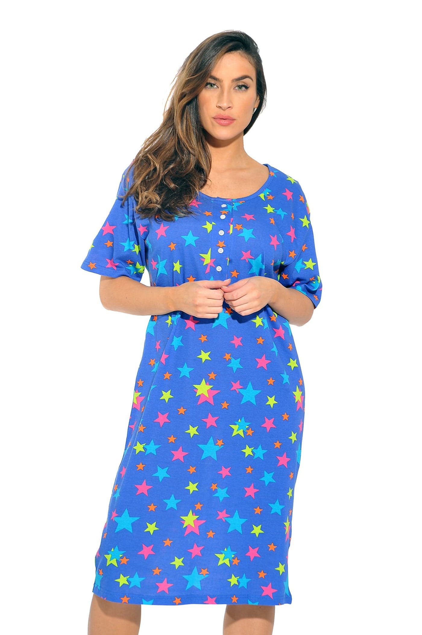 4360-R-10073-1X Just Love Short Sleeve Nightgown / Sleep Dress for Women / Sleepwear Multi Stars 1X Plus
