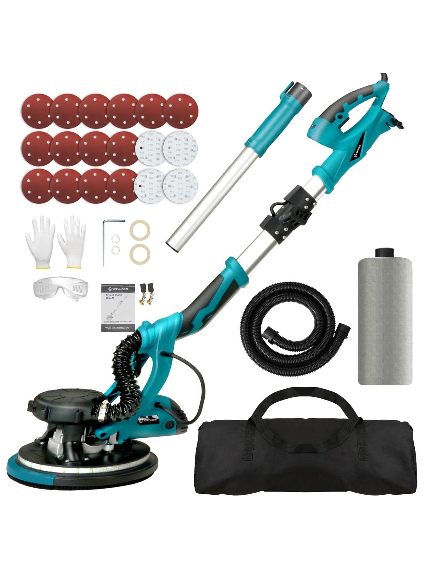 Electric Drywall Sander, 1050W Power Drywall Sander with Vacuum Dust Collector, 5 Speed 1800RPM with Sanding Discs and Foldable Extendable Pole, Double-Deck LED Lights, 18pcs Sanding Discs