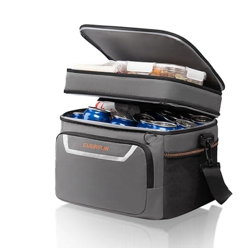 EVERFUN Small Lunch Box Insulated Cooler Bag Mini Cooler 24 Can Soft Sided Lunch Bag for Men Women Ice Chest Double Deck Portable Personal Collapsible Waterproof Leak-Proof for Work Travel Car, Gray
