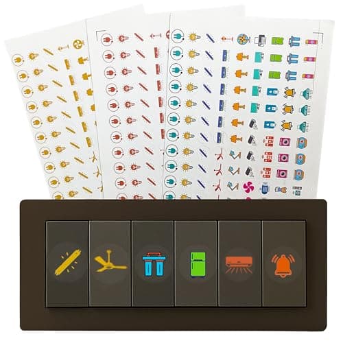 SOLOBOLO Vinyl 500+ Switch Board Button Self Adhesive Stickers For Plastic Surface for Home,30+ Icons for Fan Light Fridge AC,3 in 1 Gold,Rose Gold & Colourful Labels for Switchboard,15 cm