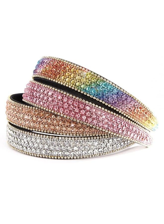 4 Pack Rhinestone Headbands Girls Women Fashion Glitter Sparkly Diamond Headbands Flower Girls Hair Accessories Women Girls Birthday Christmas Gifts (Pink, Coffee, Silver, Rainbow Color)