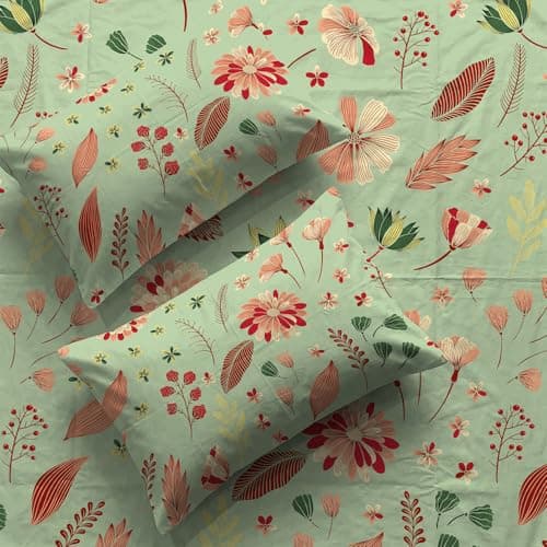 Urban Space Serene 100% Cotton 200 TC Bedsheet for Double Bed, Bed Sheet Queen Size, Double Bedsheet Cotton with 2 Pillow Covers Floral(Size 88 x 100 inches, Sedum Pink)