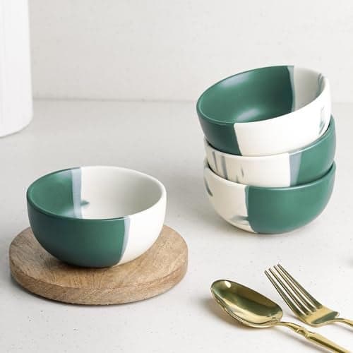 The Earth Store Dual Tone Teal Italian Ceramic Bowl Set of 4, 250ml Each | Vegetable Bowl | Dishwasher & Microwave Safe Bowl for Snack, Dal, Curry, Salad Perfect for Gifting & Daily Use