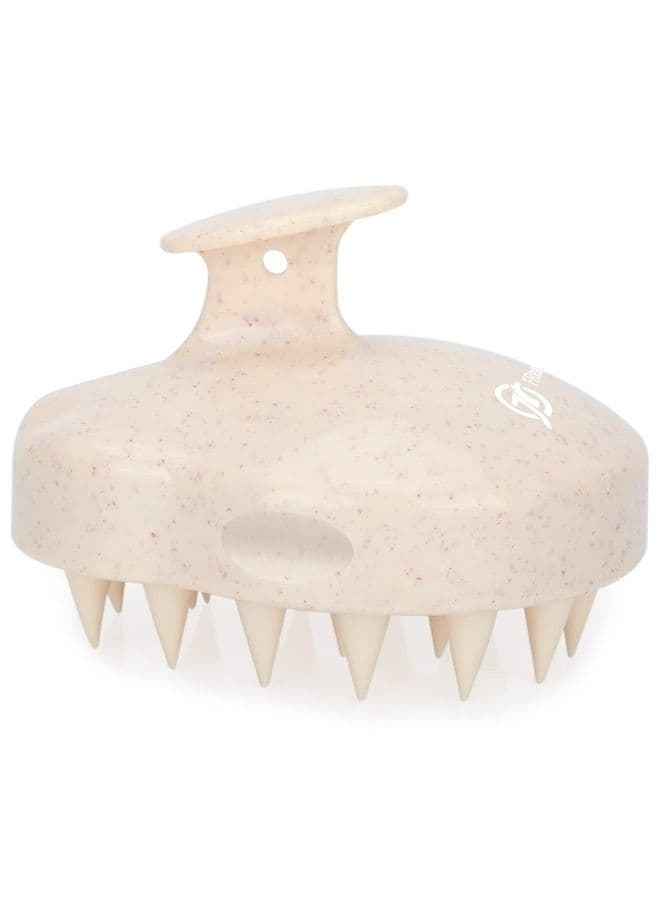 Hair Scalp Massager Shampoo Brush with Soft Silicone Bristles for Scalp Care and Hair Growth, Shower Head Scalp Scrubber Exfoliator for Dandruff, Upgraded Wheat Straw Handle, Beige