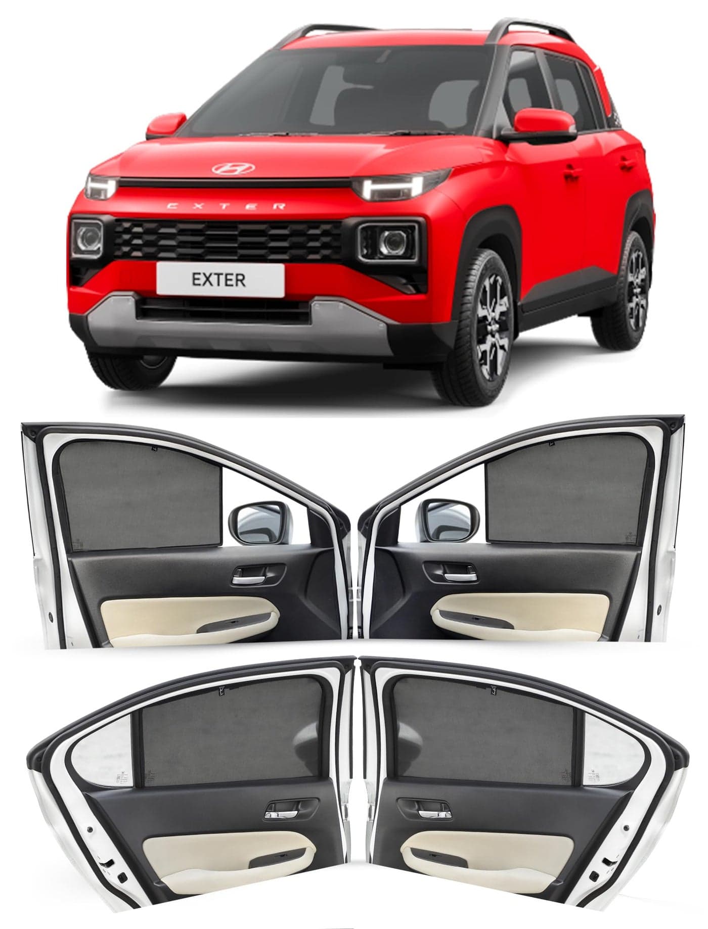 Autofact Car Sunshades for Hyundai Exter, UV Protection, Useful Car Accessories, Custom fit Sun Shades for Side Windows, Set of 4