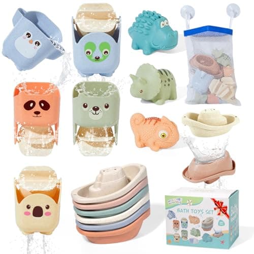 Baby Bath Toys for Kids Ages 13 14 Pack Mold Free Toddler Bath Toys for 24 Bathtub Water Toys with Floating BoatsCups and No Hole Bath Toy for Babies 612 Months Boy Girl Gifts