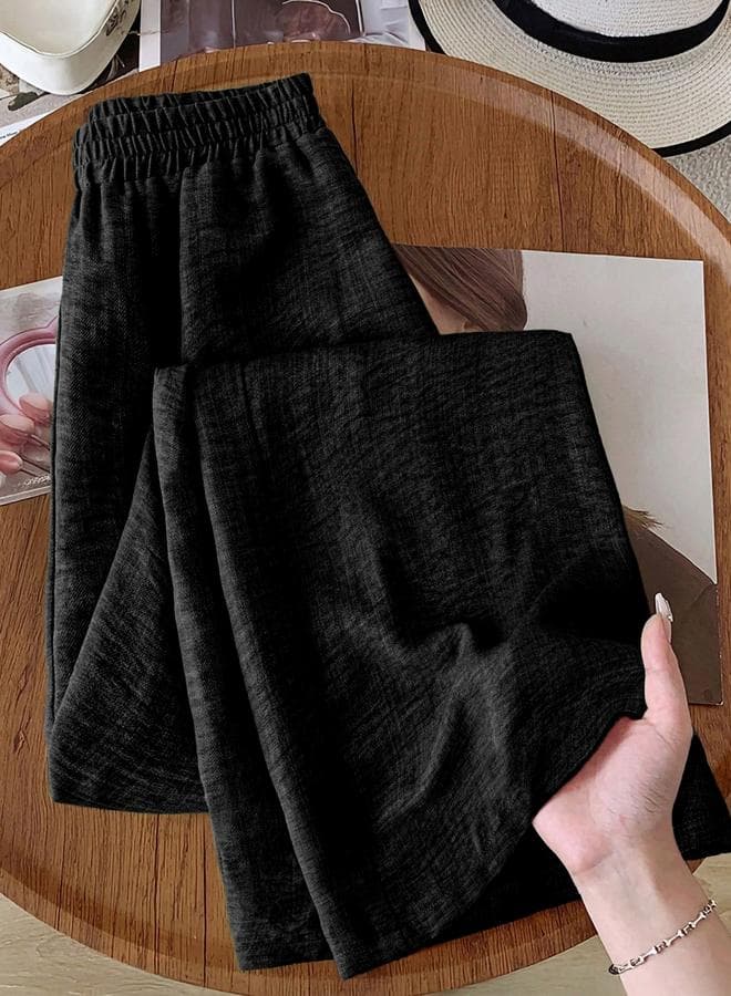 Black Textured Wide Leg Trousers