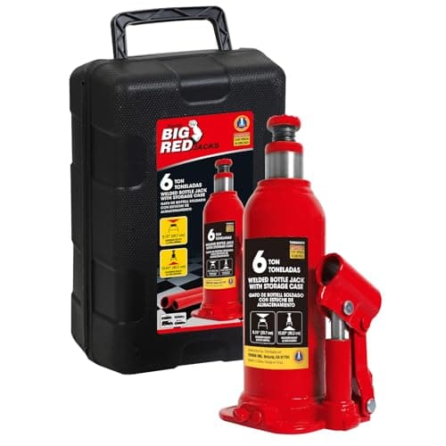 Big RED T906131 Torin Hydraulic Welded Bottle Jack with Carrying Case 6 Ton 12000 lb Capacity Red