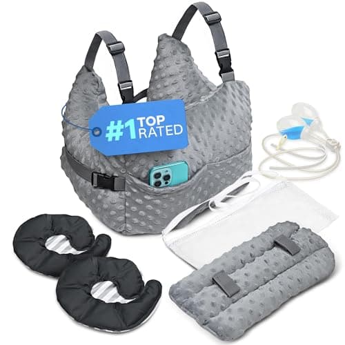 Zomaple Mastectomy Recovery Pillow with Strap, Swirly Gel Pack, Seat Belt Cover & Shower Lanyard – Post-Op Essentials, Breast Augmentation/Reduction & Recovery Supplies – Washable Cover for Comfort