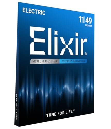 Elixir Strings, Electric Guitar Strings, Nickel Plated Steel with POLYWEB Coating, Longest-Lasting Warm Tone with Comfortable Feel, 6 String Set, Medium 11-49