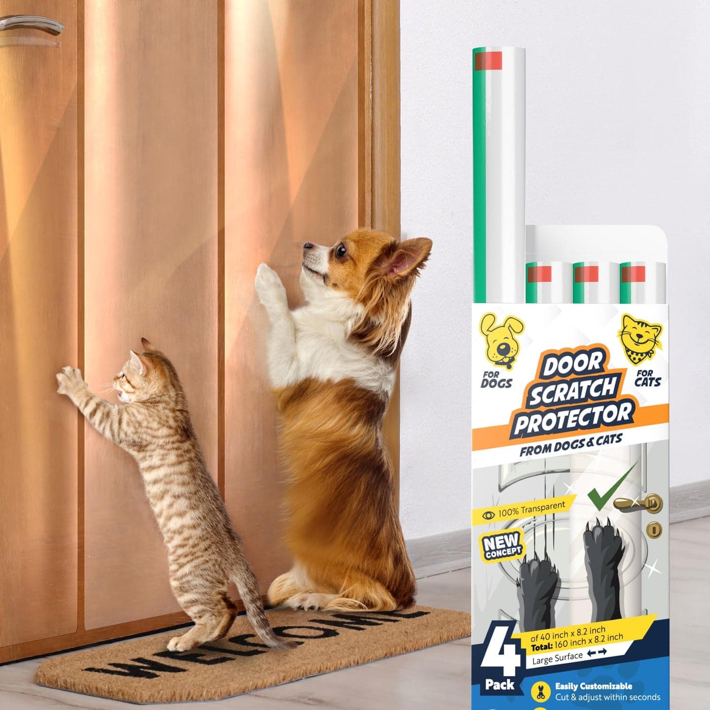 Panther Armor 4Roll Door Protector from Dog Cats Scratching Anti Scratch Door Guards Cat Scratch Door Frame Protector Clear 40 x 82