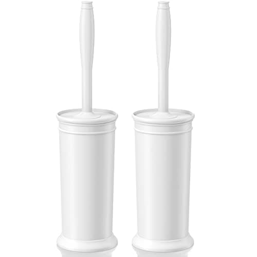 Toilet Brush and Holder 2 Pack, Toilet Bowl Brush with Extra Long Handle, Toilet Scrubber and Covered Holder, Toilet Brushes for Bathroom-Space Saving, Covered Brush, Durable, Deep Cleaning(White)