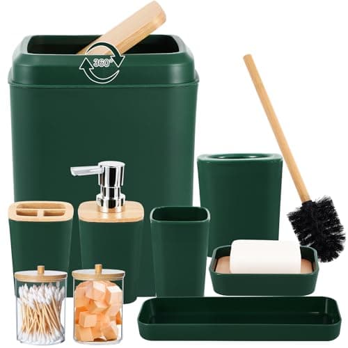Bathroom Accessory Set 9 Piece Hunter Green Bathroom Set with Trash Can Bathroom Accessories Green Bathroom Decor