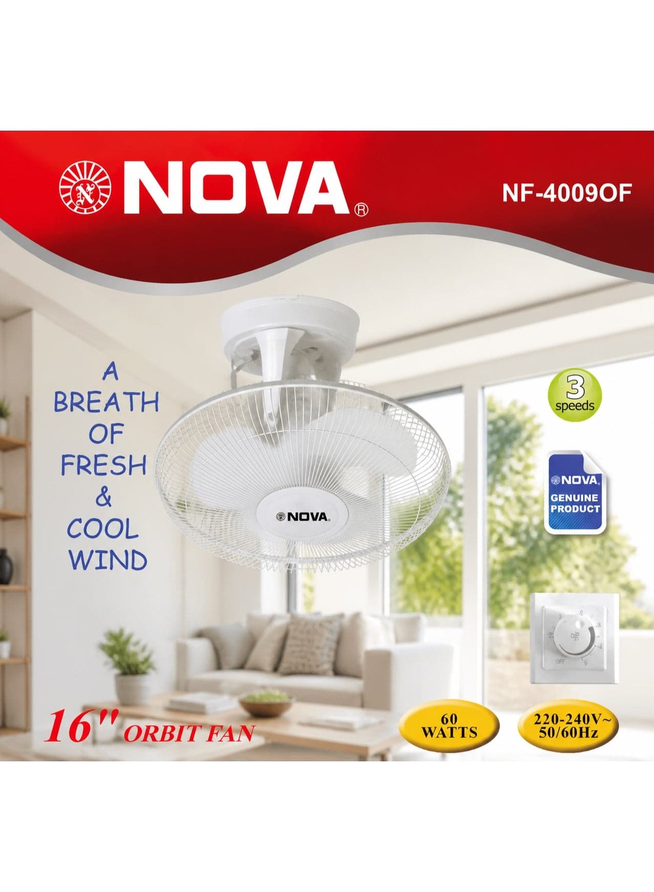 NOVA NF-4009OF Orbit Ceiling Fan 16 Inch Compact Cooling Solution Featuring Powerful Air Delivery Quiet Operation Energy Saving Technology And Adjustable Speed Control For Everyday Comfort