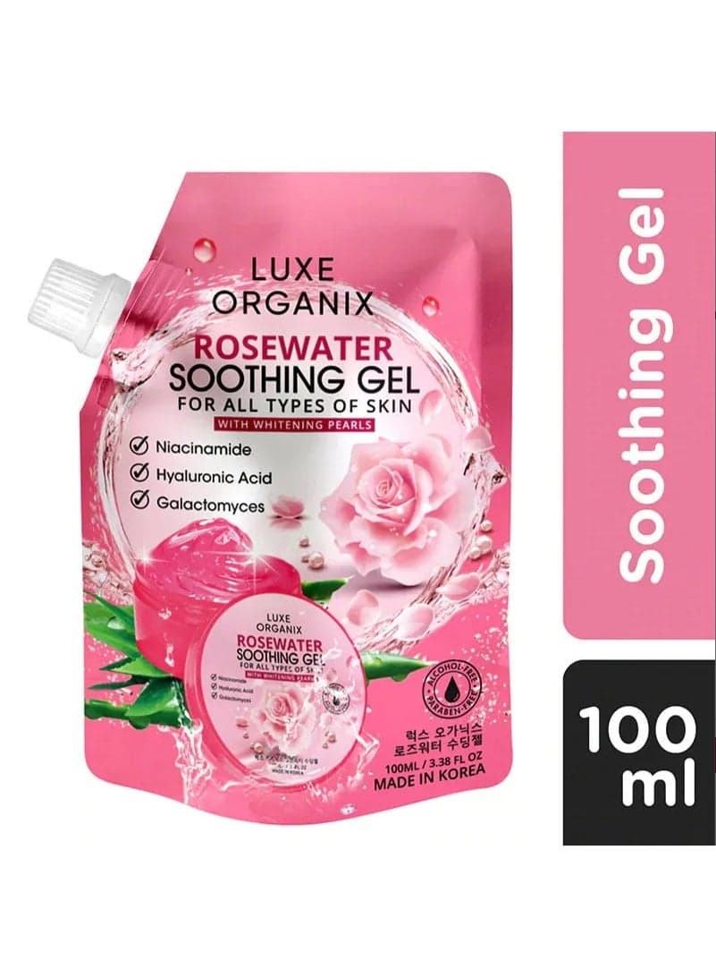 Revitalizing Luxe Organix Rosewater Soothing Gel Infused with Powerful Ingredients to Hydrate Calm and Brighten Skin While Providing a Lightweight Non Sticky Finish Perfect for All Day Comfort