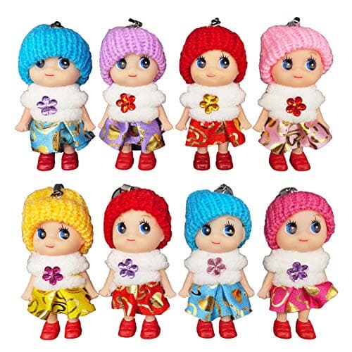 DOYIFUN 8 PCS Lovely Tiny Dolls Keychain Silicone Princess Mini Doll for Girls DIY Miniature Dollhouse Kit Decoration Little Dolls Christmas Festival Reborn Baby Stuff Gift Bag Accessories