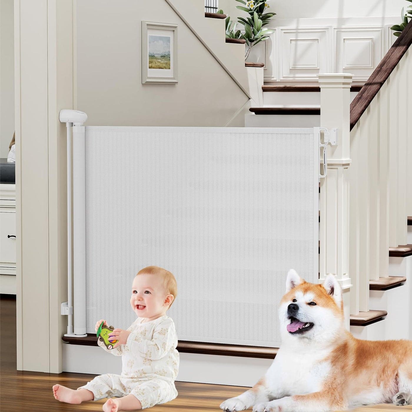 PRObebi Retractable Baby Dog Gate Extends to 72 Wide 34 Tall for Stairs Doorways Hallways Outdoor Use