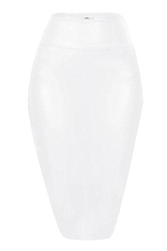 Simlu White Pencil Skirt White Leather Skirt White Midi Skirt White High Waisted Skirt, White Faux Leather, Medium