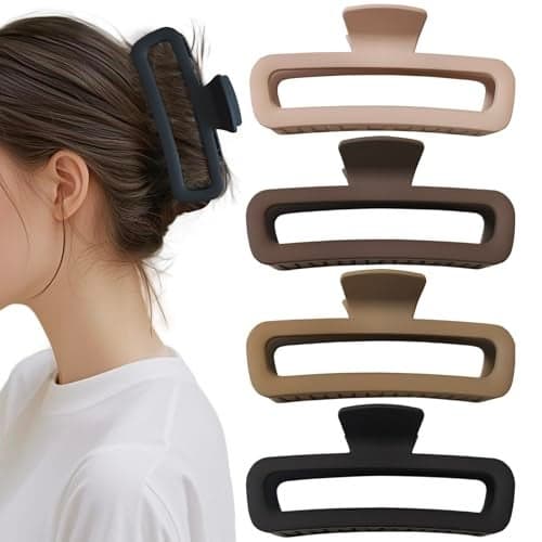 Markuii 5 Inch Large Unbreakable Hair Claw Clips No Slip Not Easy to Break Square Neutral Claw Clip for Women Thick Long Curly Hair 4 Pack