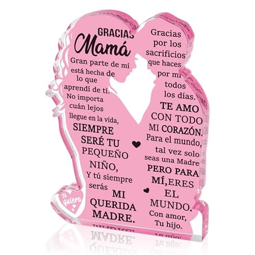 Yopyame Gift for Mom from Son - Spanish Mamá Mom Acrylic Mother Son Embracing Acrylic Plaque Sign Best Mother Ever Gifts Regalos para Mama Office Desk Birthday Mother’s Day Christmas Keepsake Gifts