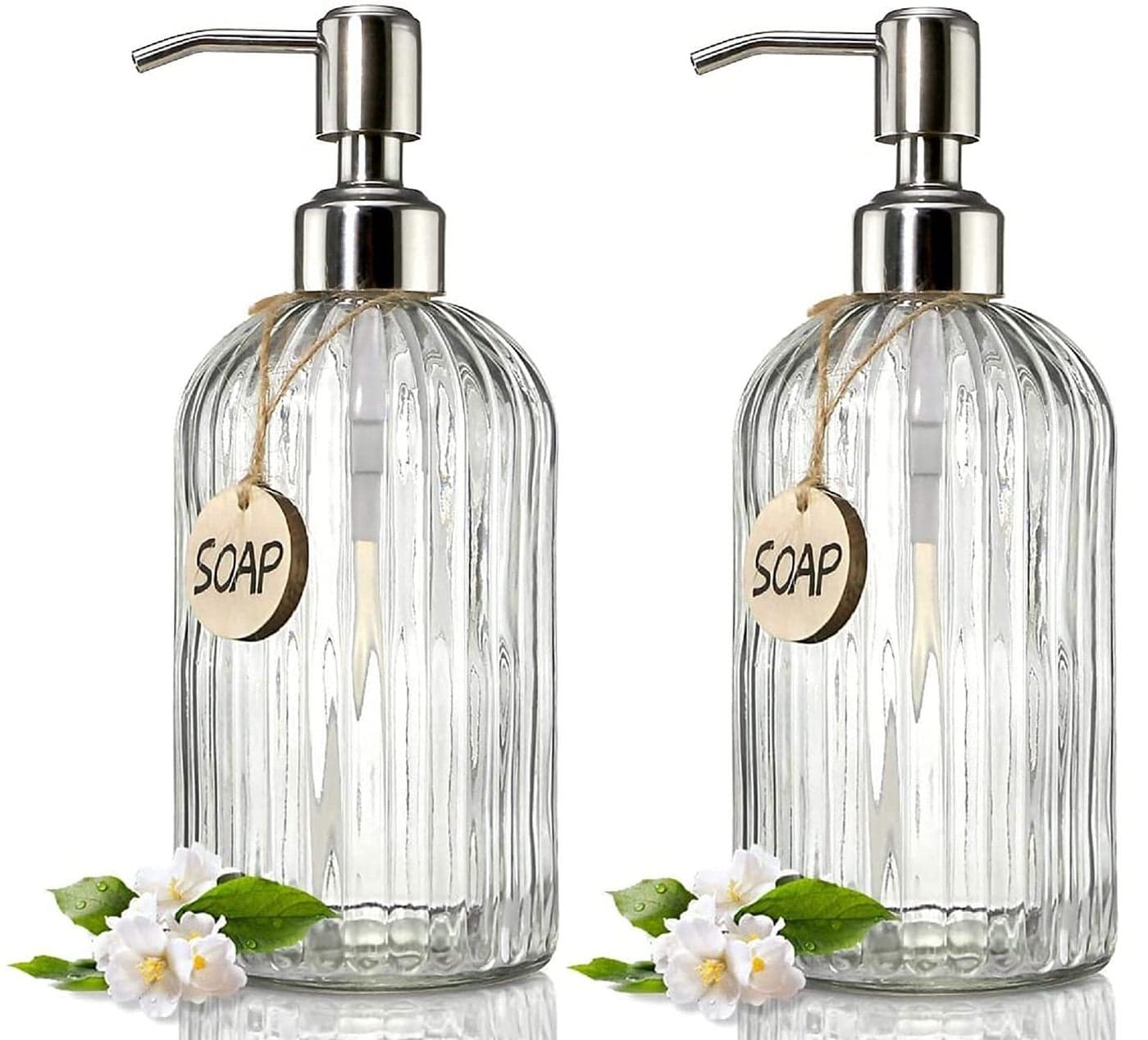 Luximal Liquid handwash Soap Dispenser Set for Wash Basin| Bathroom| Kitchen| Sink - Bottle with ABS Pump (Glass/400ml/1'Pack) (Stripe, 2)