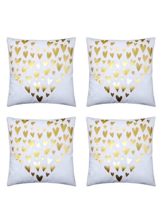 Pack of 4 Golden Heart Metallic Printed Cushion Covers 45x45cm – Cotton Blend Multicolour Decorative Cushion Cover for Sofa & Bedroom