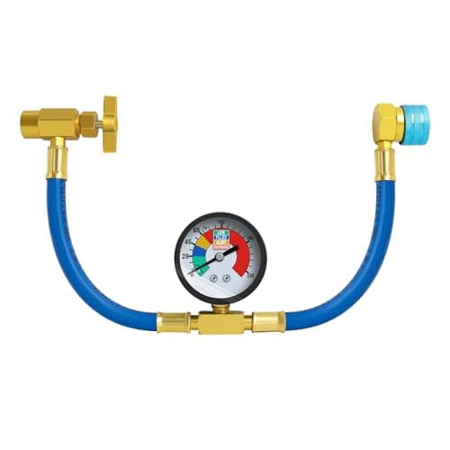 Ketofa R1234YF Refrigerant Charge Hose Kit, R-1234YF AC Refrigerant Can Hose with Gauge, 1/2 LH Can Opener Tap and R1234YF Low Side Adapter